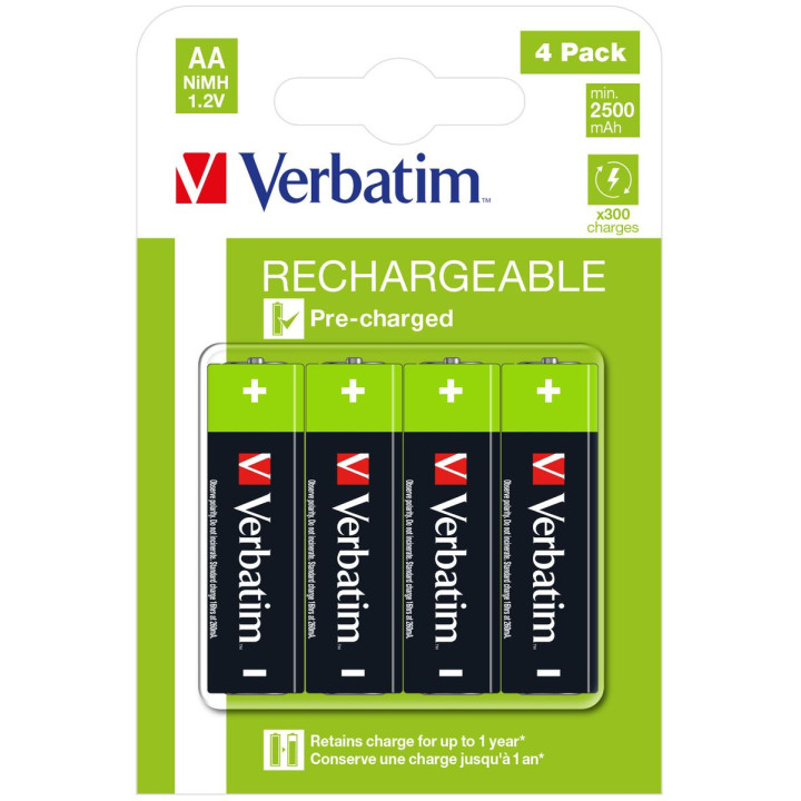 VERBATIM BATTERIE RICARICABILI AA 4PACK 2500MAH